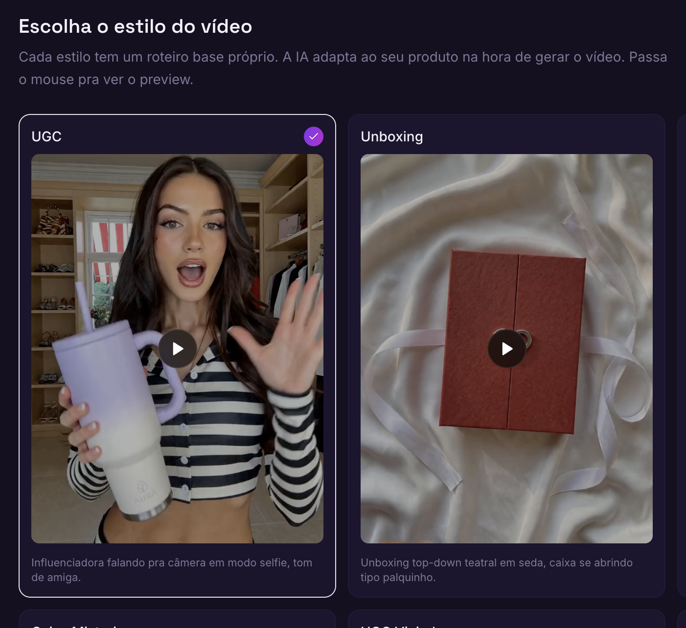 Escolha o formato e o estilo